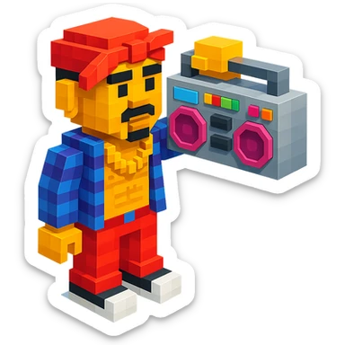 Lego 2Pac holding a boombox, detailed and colorful, retro hip-hop vibe sticker