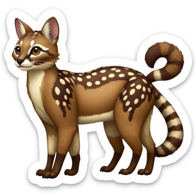 Colorful dark chocolate-brown tropical beige fur glorious divine exotic cute cool beautiful shiny beautiful fantasy-caracal-civet-genet-sergal-vernid-Cacomistle-oncilla-animal-Fakémon-hybrid-fursona with white deer-spots pattern markings (full body) sticker