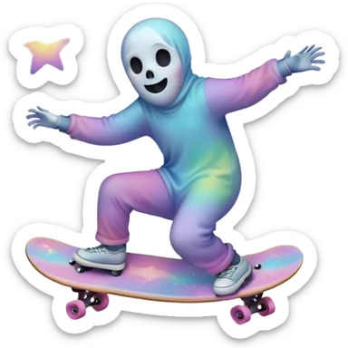 ghost skateboarding under a pastel moon and stars sticker