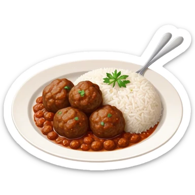 Kofte Cinematic Realistic Kofte Dish Emoji, depicted as spiced meatballs served alongside a portion of fragrant rice, rendered with rich textures and warm, appetizing lighting. sticker