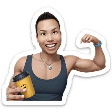 smiling boy with jewelry cup sticker