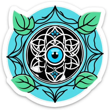 Boho style Flower of life surrounded by vines that have mystical eyes in the leaves sticker
