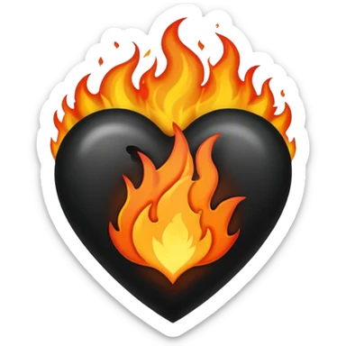 Black heart in flames sticker
