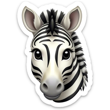 Cinematic Noble Zebra Portrait Emoji, Poised and regal, with a lean, elegant build and a striking Fur of bold black and white stripes, deep-set soulful piercing eyes, Simplified yet sharp and sophisticated features, highly detailed, glowing with a soft, dignified glow, high shine, intelligent and graceful, stylized with an air of savannah chic, focused and attentive, soft glowing outline, capturing the essence of a watchful and confident equine, so majestic it feels as though it could gallop out of the screen with effortless authority! sticker