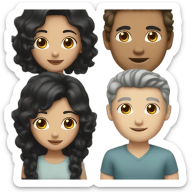 Indonesian girl with long black hair and white man with short brown curly hair sticker