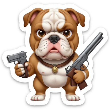 Bulldog with a gun sticker