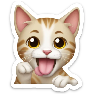 cute cat licking its paws sticker
