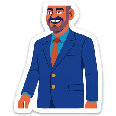 Edi Rama, smiling, vibrant toon style, emphasizing his tall stature and expressive face sticker