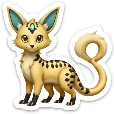 Shiny whitish golden brown beige Goldilocks cream-colored Celestial Salandit-Umbreon-Genet-Noivern-Noibat-Serval-Hybrid (Full body) sticker