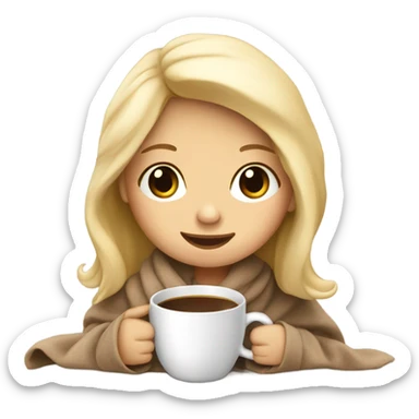 Cute little blonde girl coffee and blanket sticker