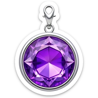 extra close-up round cut purple sugilite holographic gem with silver metal frame charm, no gemstone accents sticker