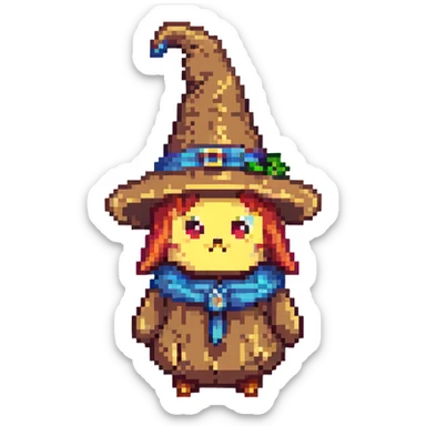 wizard bean with a pointy hat pixel art sticker