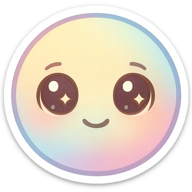 cute emoji, round face, big sparkling eyes, small smile, pastel colors sticker