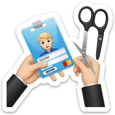 Scissors cutting an ID card in 2 parts.hyper realistic sticker