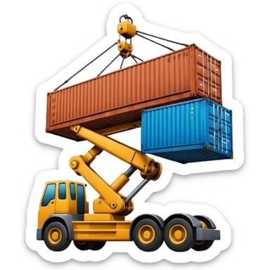 Container being lifted by a large machine, import. sticker
