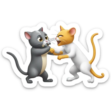 Cat and mouse fighting  sticker