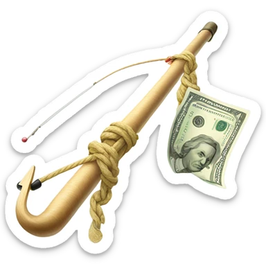 Fishing pole catching cash sticker