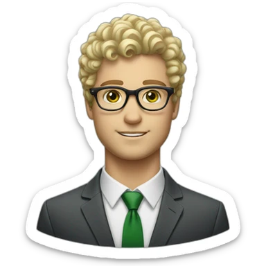 blond short curly hair man with glasses and green eyes in a suit portrait sticker