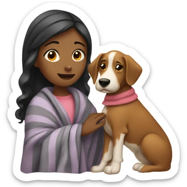 girl with a blanket petting a dog sticker