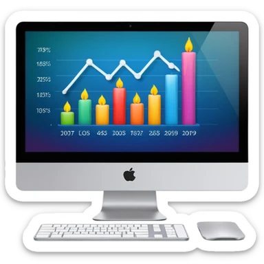 iMac computer with a stock candlestick graph on the screen, simple and clean, no text sticker