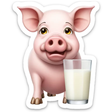 Pig with a glass of milk  sticker