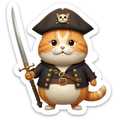 Anthropomorphic, cute fat cat pirate, dynamic, Q version proportions, form by Jon Klassen and Nicola Kinnea full body, rich details 8k, isolated on white background sticker