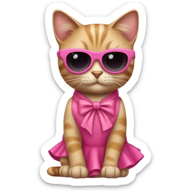 Cat with a sunglass and a pink dress with a pink bow on head sticker