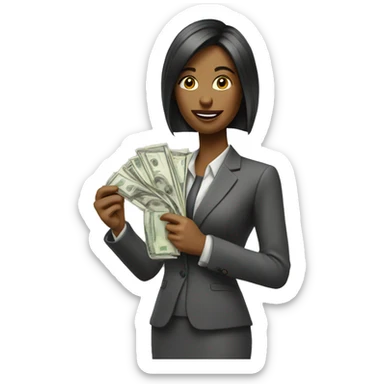 business woman with a piece of paper in the one hand and money in the other sticker