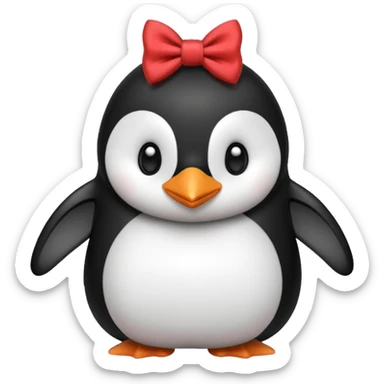 A penguin with a bow next to his head sticker