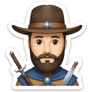 a western earl with full beard, wearing hat, having blade sticker