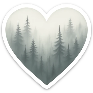 heart with a misty pine forest, clean digital illustration sticker