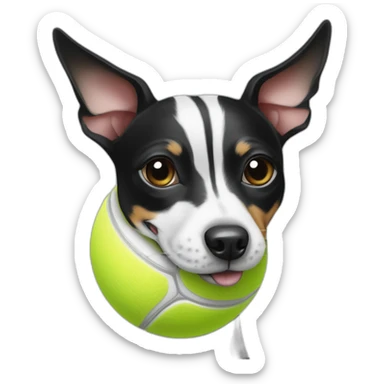 black and white rat terrier with tennis ball in mouth sticker