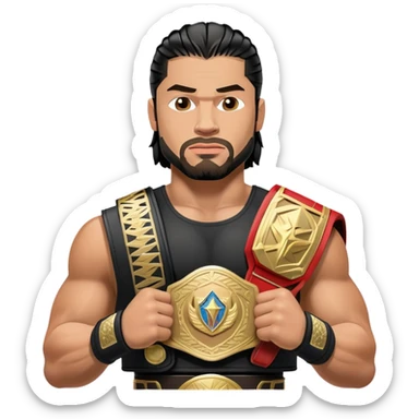 Roman Reigns WWE wrestler with championship belt sticker