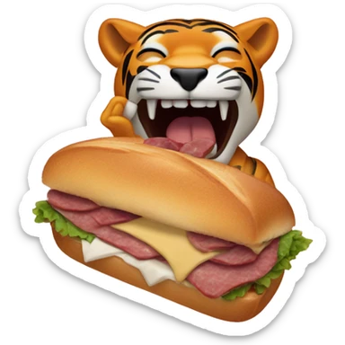 Tiger eating a pastrami sandwich  sticker