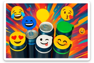 Rakj a kupakokra emoji-kat, smiley-kat, megváltoztathatod a háttereket. valósághű legyen a kép, 1920x1080px méretű legyen. fiatal, dinamikusfotókat készíts! csak a kupak külső részére rakj mintát! sticker