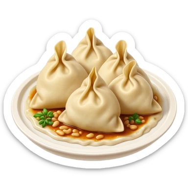 Cinematic Realistic Pierogi Dish Emoji, depicted as tender dumplings filled with savory ingredients rendered with lifelike textures and warm, inviting lighting. sticker