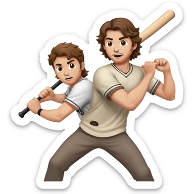 white guy with brown wavy hair holding a baseball bat attacking  another man facing him sticker