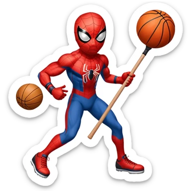 Spider-Man with a basketball and a hockey stick sticker