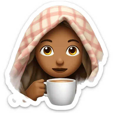 girl inside a blanket sipping coffee eyes closed sticker