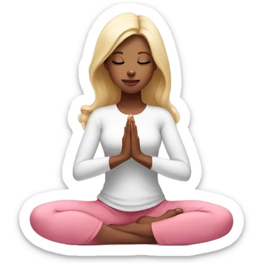 White skin blonde Girl doing praying yoga pose in pink tones half body sticker