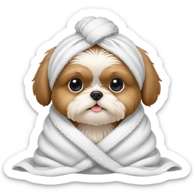 shihztu puppy wrapped in a towel sticker