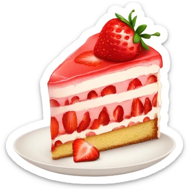 high quality slice of strawberry cake with no dish sticker