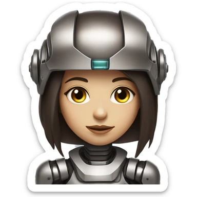 Cyborg robot girl dark brown long hair and helmet and eyelashes sticker