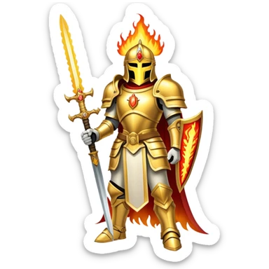 Emperor of Mankind from Warhammer 40K with golden armor and a large flaming sword sticker