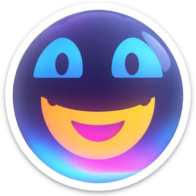 Floating holographic orb with a soft glow — a little futuristic, with a smiling face projected onto the surface. sticker