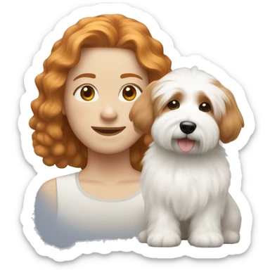 ginger short haired person with a coton de tulear sticker