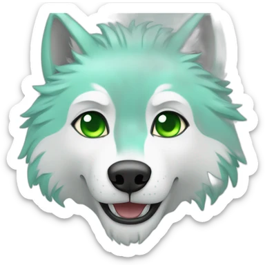 light turquoise and white wolf with green eyes and one eye is grey and dead sticker