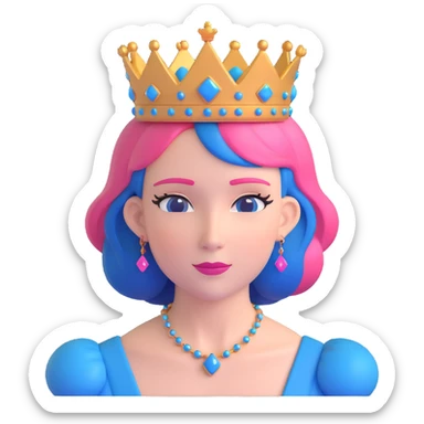 queen with pink and blue hair and a queen crown sticker