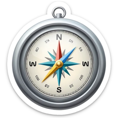 The standard iOS compass emoji 🧭 with a white ribbon threaded through the metal loop at the top of the compass sticker