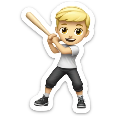 Blonde boy with a crew cut swinging a baseball bat sticker